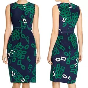 Lafayette 148 New York Jude Silk Belted Dress Blue and Green Size 10